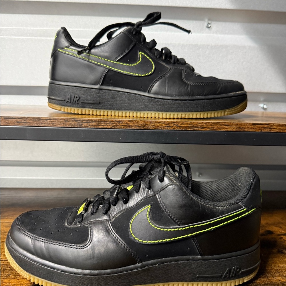 NIKE AIR FORCE 1 ‘07 BLACK/BLACK-VOLT 315122-002 MENS OG AF1 VINTAGE RETRO '82